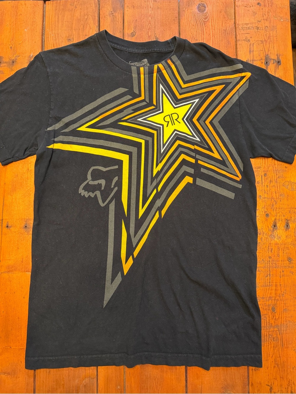 Fox Rockstar Energy Black Graphic Tee with Yellow Star